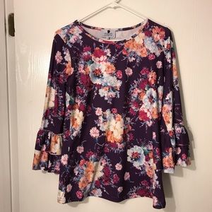 Dainty Jewell’s Plum Florals Ruffle Layering Top